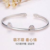 Sterling silver bracelet female cat opening glossy cute kitten silver bracelet lettering certificate Valentines Day birthday gift