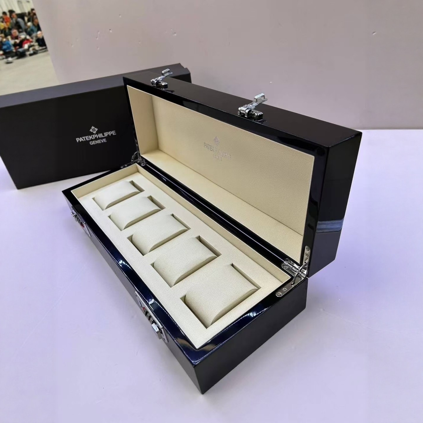 New Patek Pp Five-Slot Display Watch Box, Philippe Watch Storage Box, Piano Lacquer Wooden Box, Collection Box