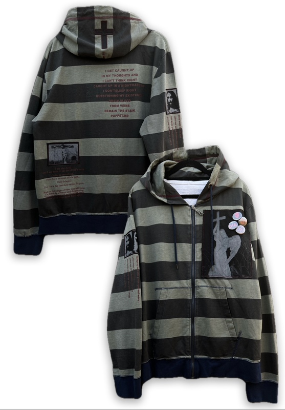 Pt269 Striped Zipper Hoodie Sweatshirt Rock Punk Emo Subculture Spring and Summer Thin Style Downtowngirl