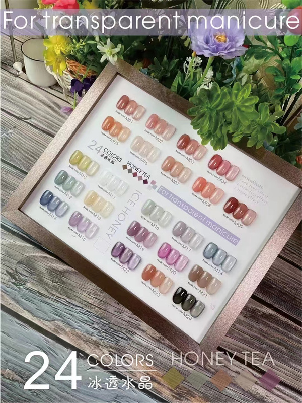24 Colors with Photo Frame, Water-Based Nail Polish, Skin Tone, Ice Transparent Nude Color, Summer Base Color Nail Polish Gel 15ml, Large Capacity