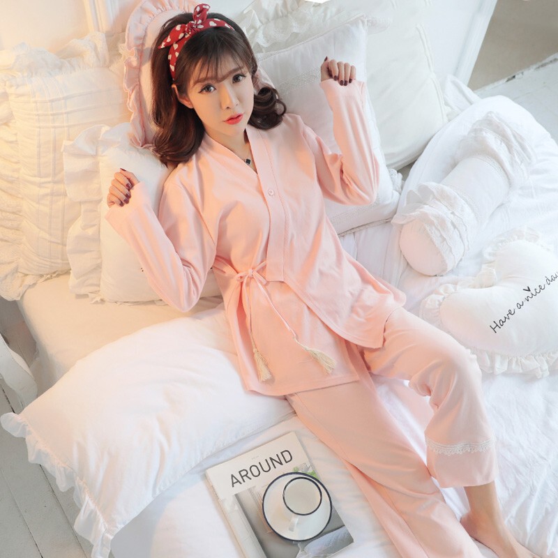 Han Dynasty Style Pajamas for Women, Spring & Fall Long-Sleeved Pure Cotton, Chinoiserie, Ancient Style, Palace Style, Cotton Lace-Up Kimono, Autumn and Winter Home Clothes