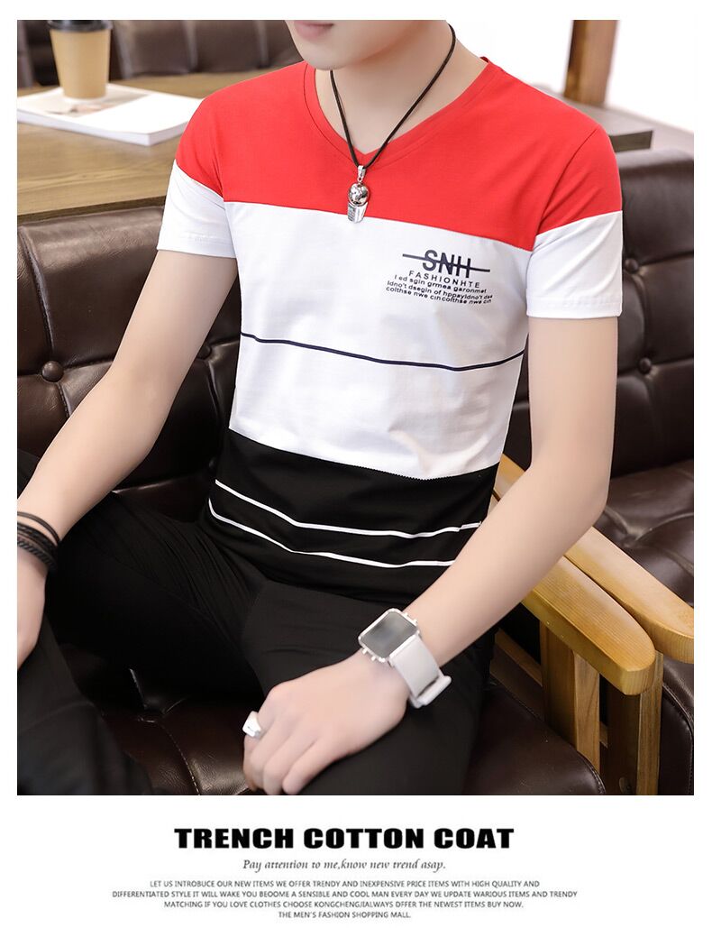Áo thun nam ngắn tay mùa hè 2018 cổ điển Hàn Quốc Slim V cổ áo 桖 Áo cotton Xu hướng nửa tay áo sơ mi nam mặc áo polo nam hàng hiệu