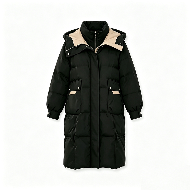 [Exclusive for Corn Fans] New Over-The-Knee Mid-Length Thickened Warm Color-Block Casual down Jacket 154