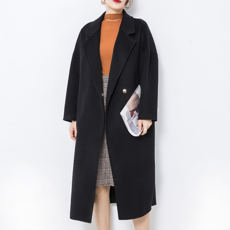 Anti-season bifacial cashmere dresses with a long version of the new autumn and winter Korean version of the women's loose cocoon-type wool fur coat