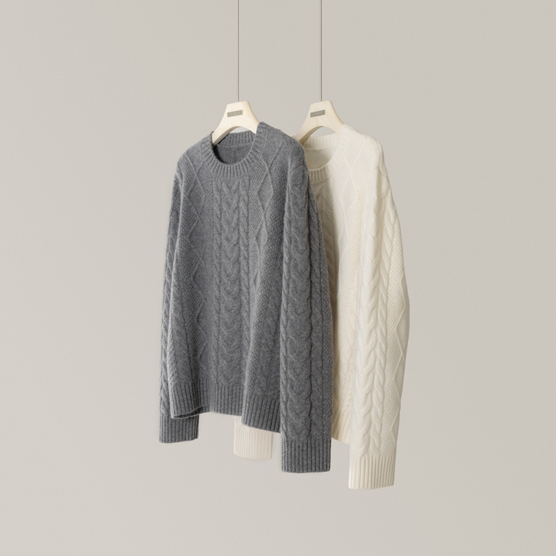 Three-Strand Thickened Consinee 100% Cashmere Sweater for Women, Round Neck, Three-Dimensional Cable Knit, Loose Fit, Autumn and Winter Warm Base Layer Sweater Three-Strand Thickened Consinee 100% Cashmere Sweater for Women, Round Neck, Three-Dimensional Cable Knit, Loose Fit, Autumn and Winter Warm Base Layer Sweater