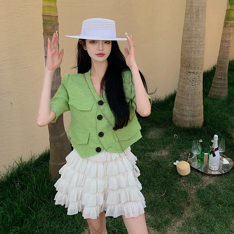 2022 Summer new women's gentle wind suit can be salt-sweetened cake skirt French style first love sweet and windy