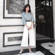 2022 Autumn Clothing New Womens Ocean Air Weight Reduction Small Fragrance Wind Fried Street Broadlegged Pants Fashion Spring career Two suits