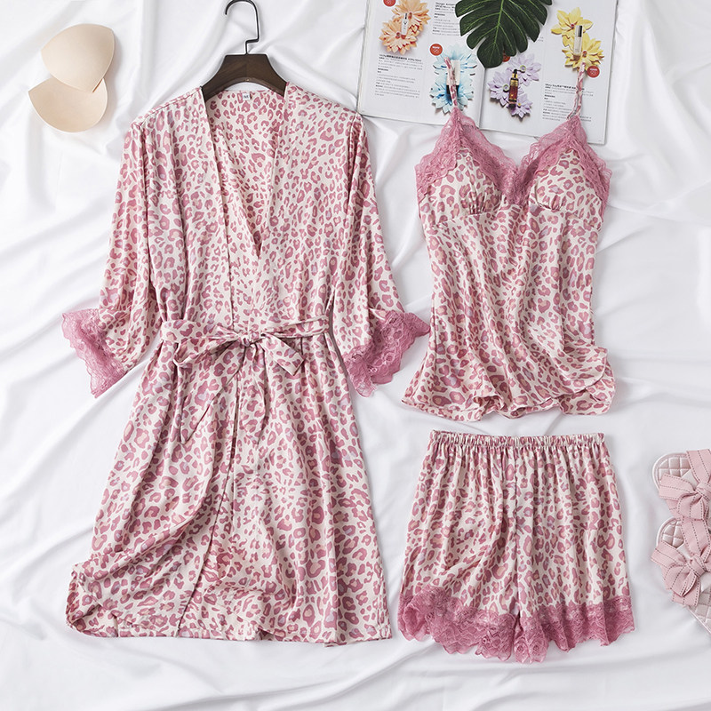 Сексуальная летняя тонкая пижама, шелковый банный халат, комплект, топ с чашечками, эффект подтяжки 