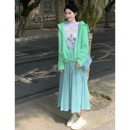 Летняя модная футболка, юбка, комплект, изысканный стиль