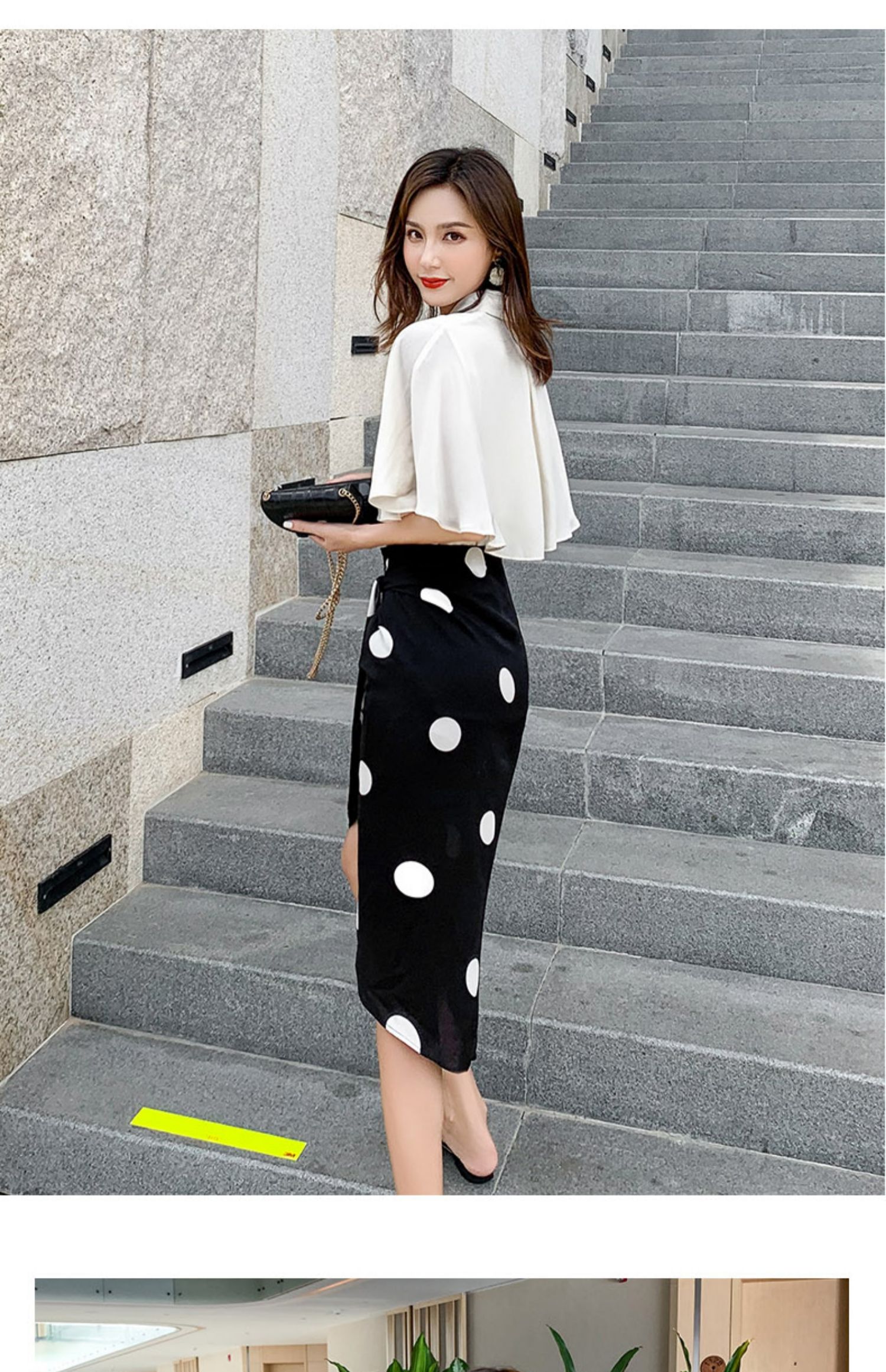 Nước thô 2019 hè mới eo cao đã mỏng đen điểm sóng voan váy không đều túi hông váy hè nữ - Váy các mẫu chân váy đẹp