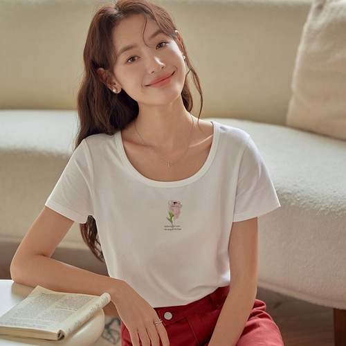 原水 Летняя белая короткая футболка с коротким рукавом, 2023, в западном стиле