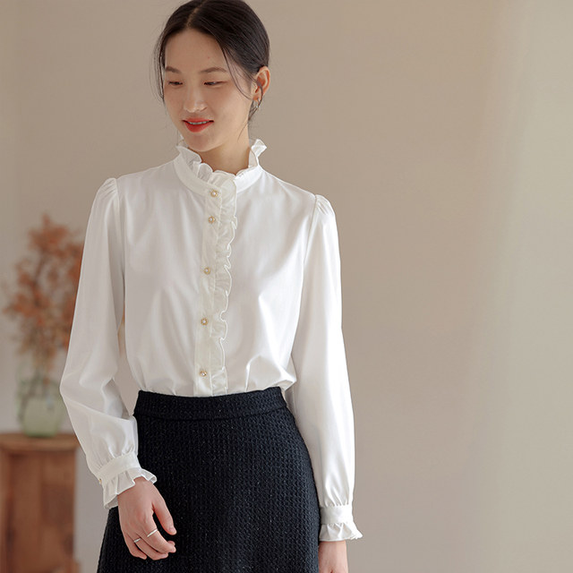 Yuanshui 2023 autumn and winter new long-sleeved shirts for women, white shirts with chic and beautiful tops, French palace style