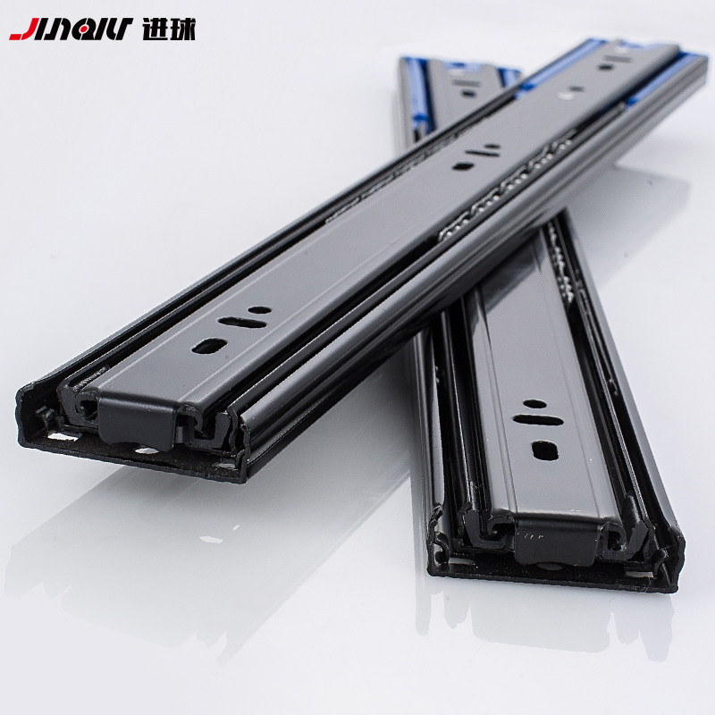 Stainless steel black three-section track drawer chute ball bearing integral cabinet track damping buffer keyboard detrustable slide rail