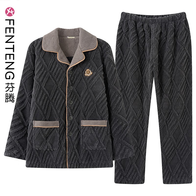 Fenton Pajamas for Men, Spring, Autumn and Winter, Coral Velvet, Long-Sleeved, Fleece-Lined, Thickeneded Flannel, Can Be Worn Outside, Home Wear Set Fenton Pajamas for Men, Spring, Autumn and Winter, Coral Velvet, Long-Sleeved, Fleece-Lined, Thickeneded Flannel, Can Be Worn Outside, Home Wear Set