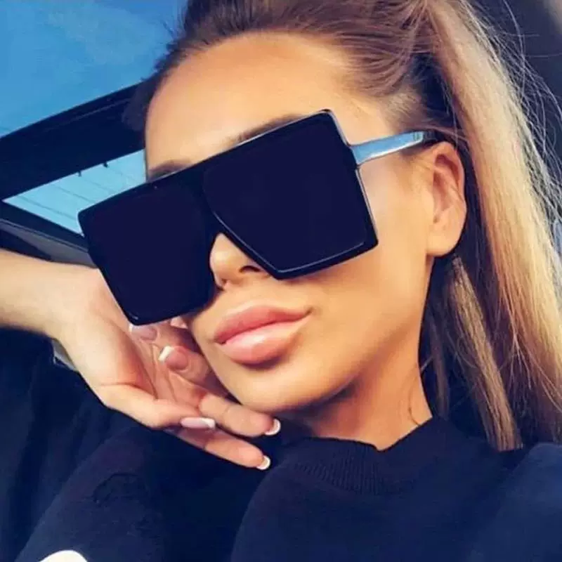 Солнцезащитные очки oversized для женщины черные квадратные крупные