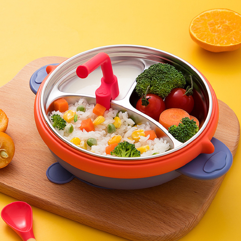 Beeshum Injection Bowl Stainless Steel Constant Temperature Baby Sucker Different Plate Children's Supplementary Bowl