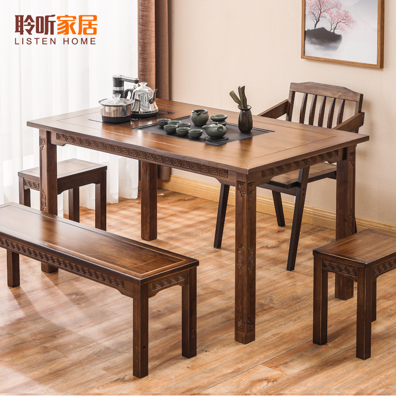 Chinese Tea Table Chair Combined Nanzhu Solid Wood Tea Table Tea Table Tea Table Tea Art Table Tea Art Table Fu Tea Table Tea Table Table