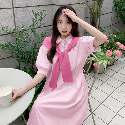 taobao agent Shawl, fuchsia shirt, summer dress, skirt, plus size, for leisure, polo collar