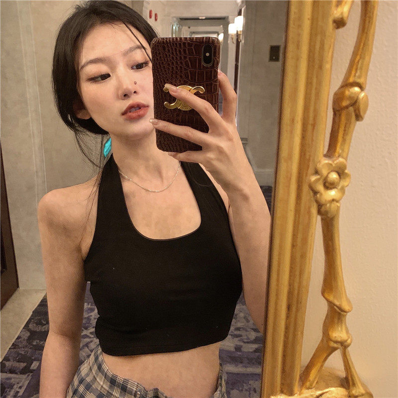 Large-yard fat hot girl short coat wear sexy hanging neck white hanging vest female with a blouse