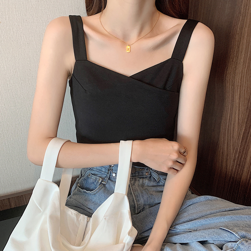 Large size fat MM white tube top camisole women's summer suit with thin V-neck outer wear bottoming short top