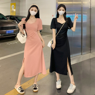 taobao agent Summer dress, long skirt, plus size, square neckline, french style, fitted