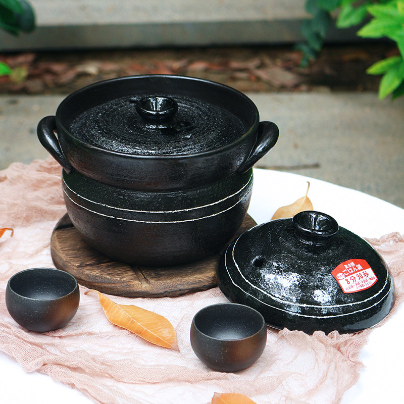 Double-covered small forest earthen pot Japanese-made Wango burning hand-made rice pot soup pot rice auxiliary food pot clay casserole