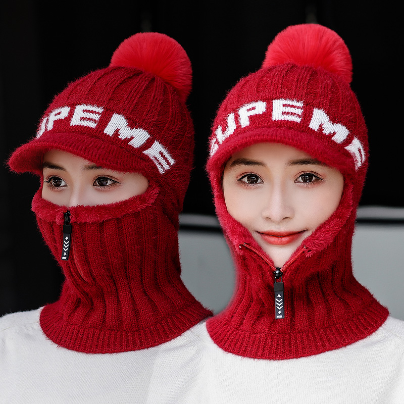 Hat Lady Winter Knit Wool Cord Cap Warm Thickening Protection Eyewear Glasses Autumn Winter Riding Goggle Mask Cap