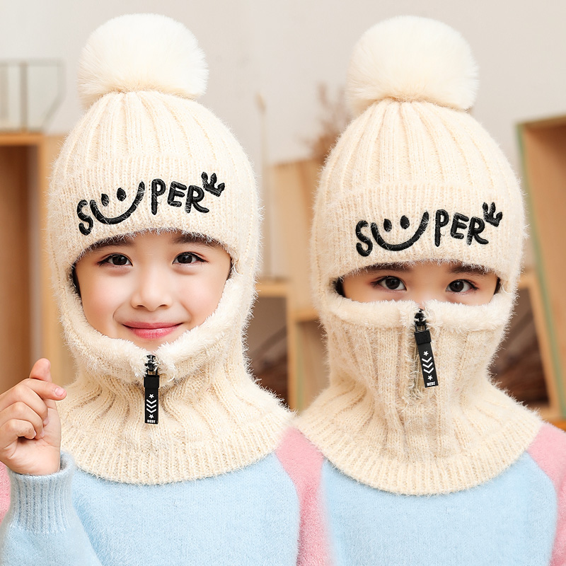 Children's hat female autumn winter with thick velvet ear around the neck one boy's hair wire warm scarf anti-cold wind cap