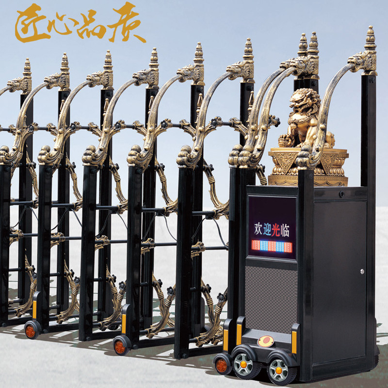 Eurostyle antique aluminum alloy electric telescopic door Community Courtyard Villa wind scenic area Automatic telescopic folding door retro