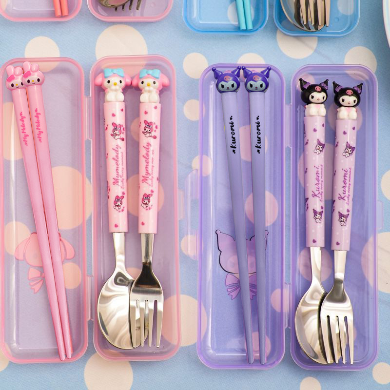 Cute Stainless Steel Cartoon Cutlery Set Portable Fork, Spoon, and Chopsticks Three-Piece Set for Children and Students Lunch Box Cutlery Box Cute Stainless Steel Cartoon Cutlery Set Portable Fork, Spoon, and Chopsticks Three-Piece Set for Children and Students Lunch Box Cutlery Box