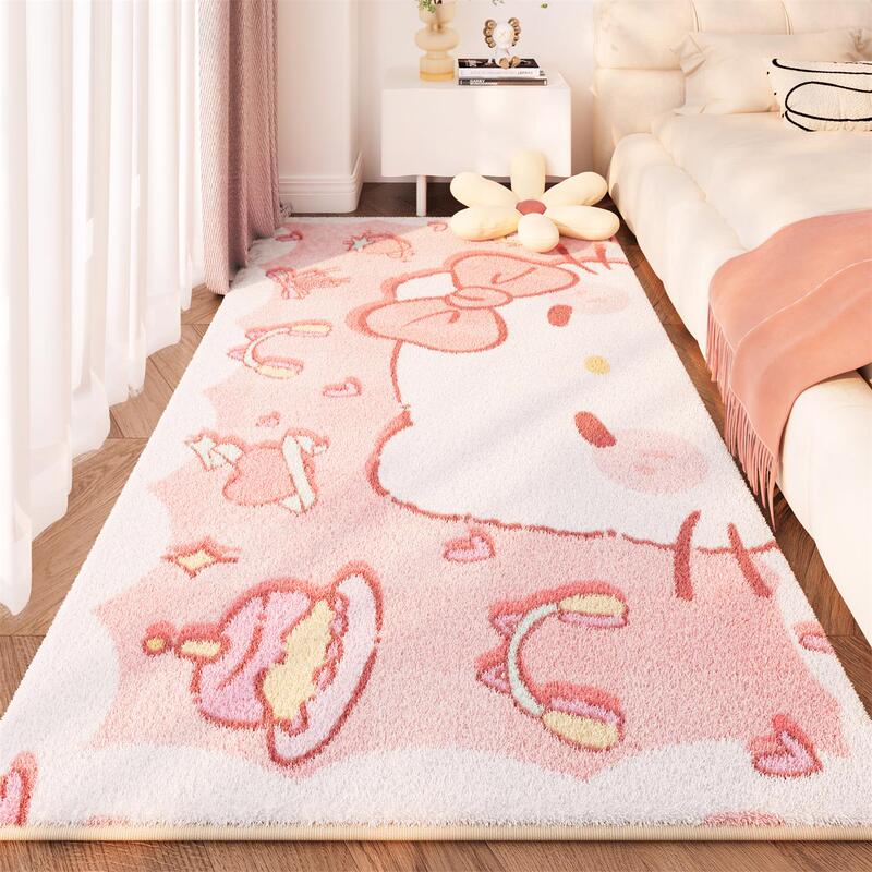 Cartoon Cute Bedside Rug Pink Girl's Bedroom Living Room Carpet Imitation Cashmere Cream Style Non-Slip Thick Plush Floor Mat