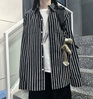 VINNECOMBE 19FW Áo sơ mi sọc dệt retro Nhật Bản lỏng lẻo dụng cụ áo sơ mi dài tay nam nữ - Áo áo sơ mi nam cổ trụ