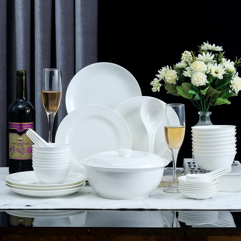 Yi Zhilian high-grade bone China tableware set Household white ceramic tableware dish dish combination gift color box