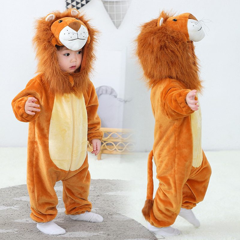 Baby Jumpsuit Autumn and Winter Pajamas Animal Clothes Children's Super Cute Little Lion Crawling Suit Dinosaur Baby Outing Romper