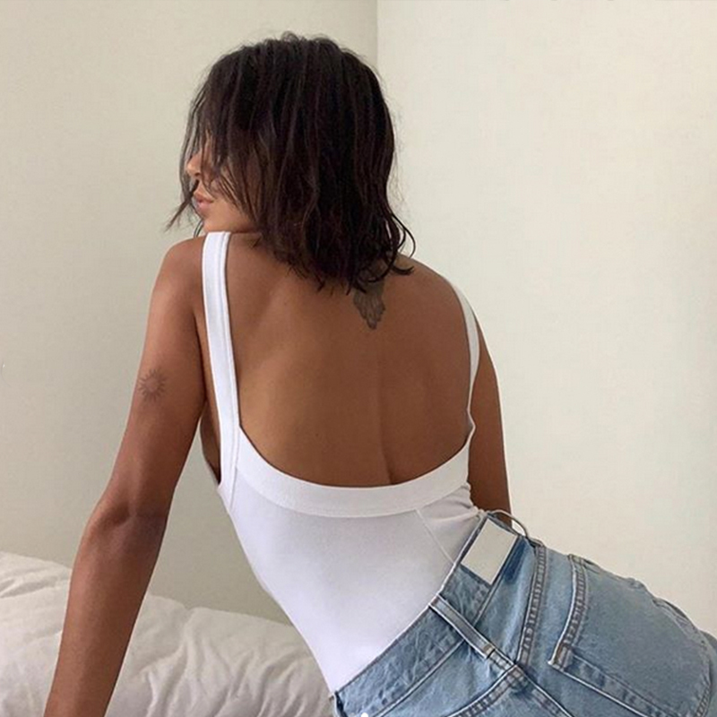 European and American Style Wide-Strap Backless Tank Top One-Piece for Women, Trendy Summer Sexy Camisole with Hidden Buttons and Thick Shoulder Straps