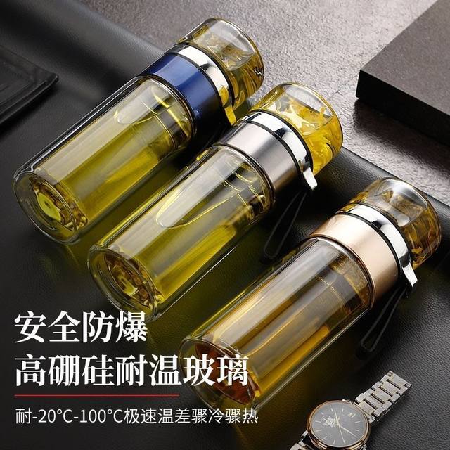 Large-Capacity Glass Cup for Men and Women, Portable Anti-Fall Water Cup, Business Double-Layer Insulated Plastic Glass Tea Cup