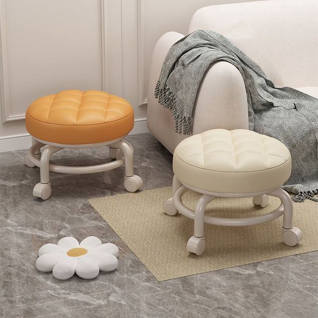 Swivel Caster Stool for Opening Packages, Low Stool with Wheels, Cream-Style Chair, Small Household Stool for Cleaning Floors, Seam Finishing, and Organizing Goods, Round Stool