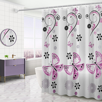 Mildew-proof thickened shower curtain Bathroom waterproof toilet partition curtain Bath shower cloth pole hanging curtain set free of holes
