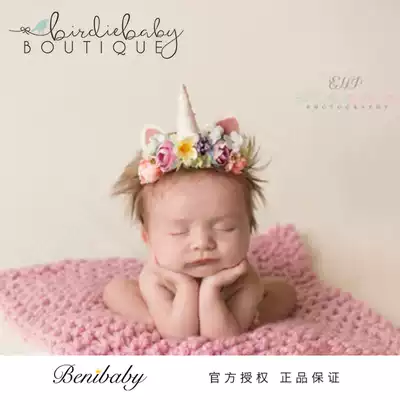 American Birdiebaby Newborn Photography Props Handmade Unicorn Hair Headwear Hundred Days Photo 3 fold