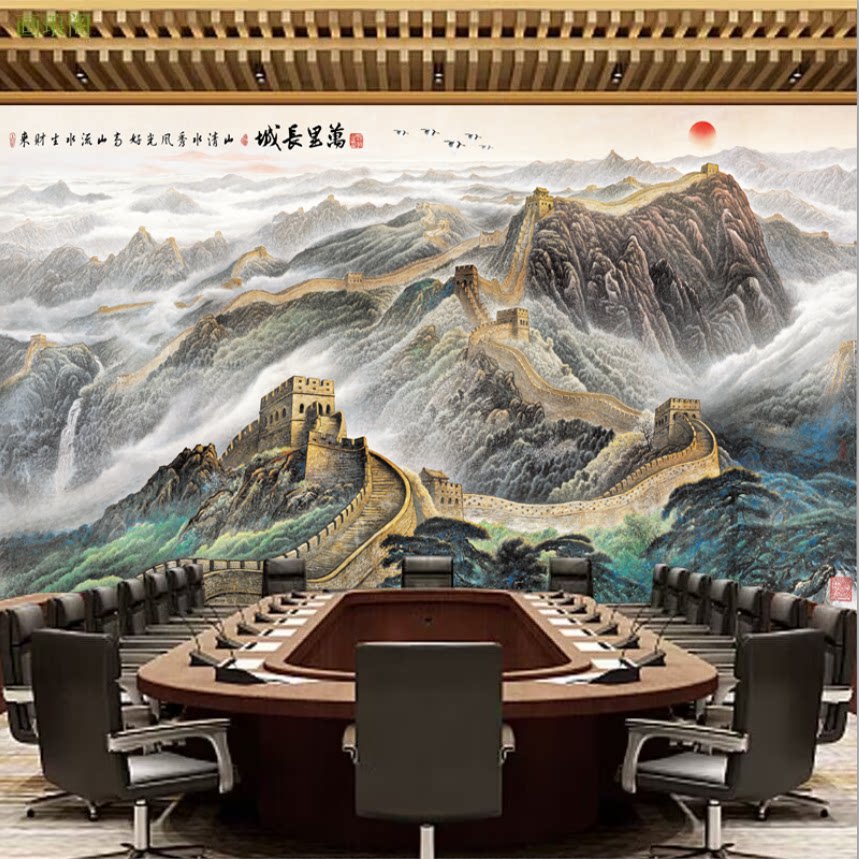 山水画客厅办公室国画装饰集成墙板大会堂万里长城沙发背景墙