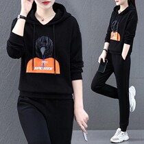 Tide card 2022 fall new loose even cap sweatpants two sets of foreign air display slim casual sports suit women