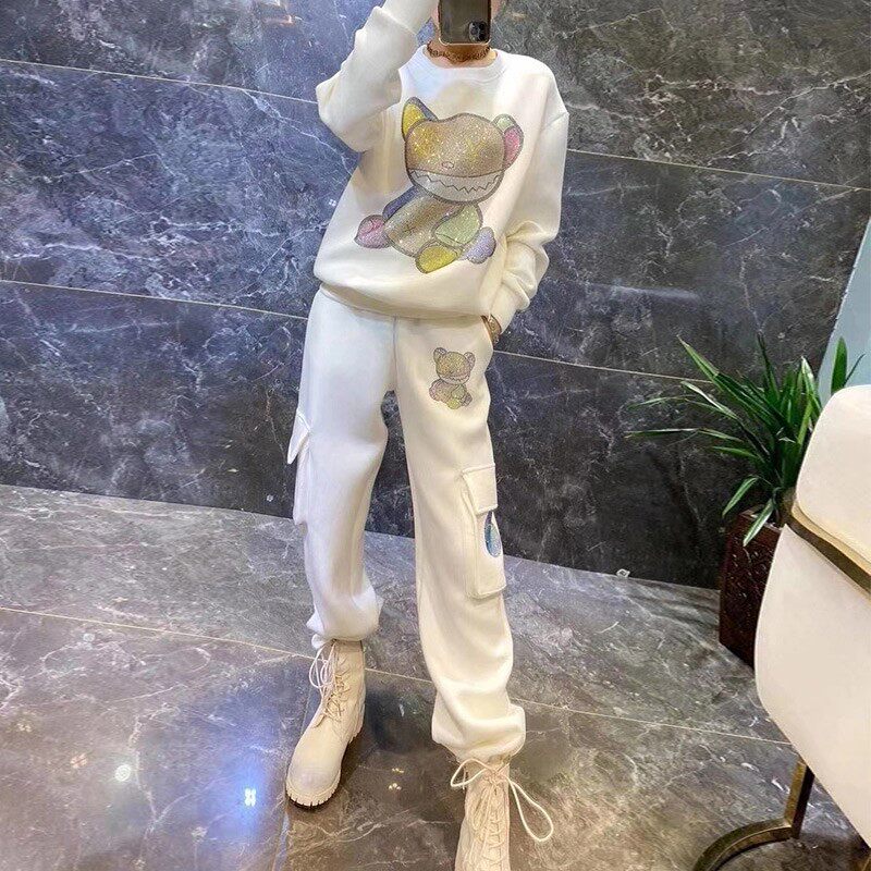 Tide Card Sports Casual Suit 2022 Autumn Dress New Temperament 100 Lap Thick Cotton T Loose thin long pants Two sets