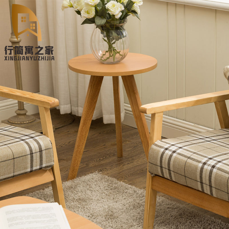 Side table coffee table solid wood home balcony table sofa side table round table ins wind living room small round table modern minimalist