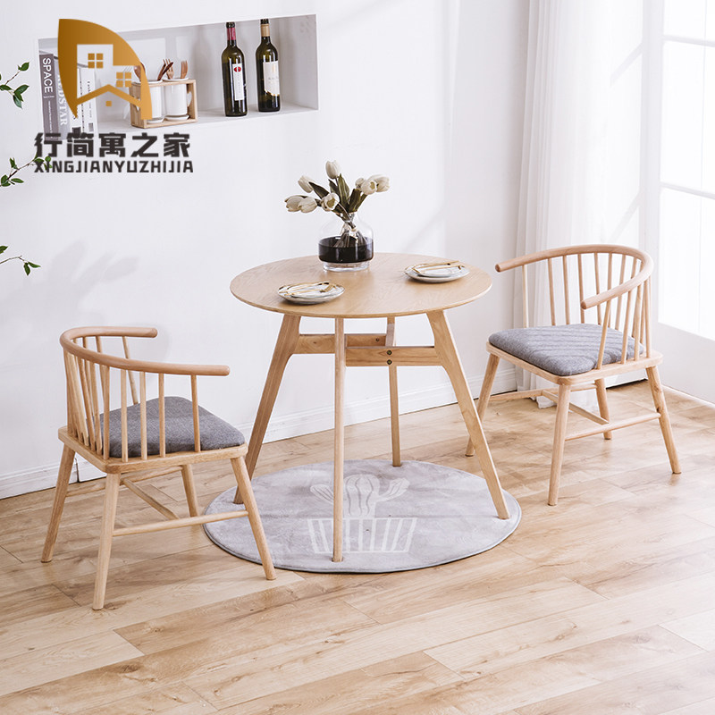 Balcony tea table and chair combination set simple dining table household small apartment negotiation solid wood small round table and chair reception Leisure