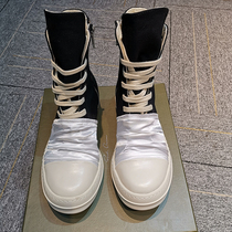 ro high-top shoes mens canvas pleated black and white masked double-line milk fragrant thick bottom increased white matching couple all-match shoes