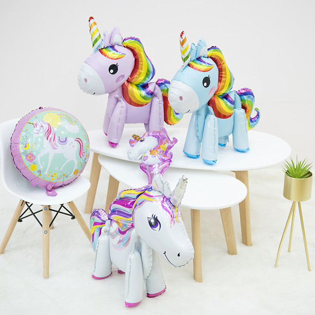 Baby Full Moon 100 Days Arrangement Standing Little Horse Balloon Children Birthday Party Decorations Creative Cartoon Unicorn