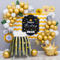 Male and female baby 1st birthday balloon decoration 100 days and 100 days banquet hall black gold background wall poster custom 2