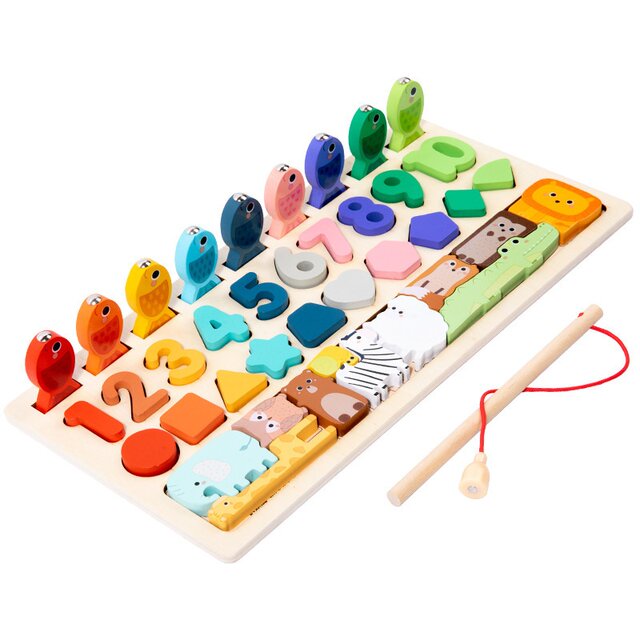Kindergarten early education educational fishing building blocks children's shape number logarithm board 3-6 years old mathematics Montessori teaching toys