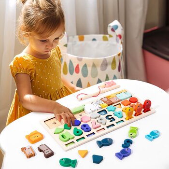 Kindergarten Early Education Educational Fishing Building Blocks Children's Shape and Number Matching Board 3-6 Years Old Math Montessori Teaching Toys