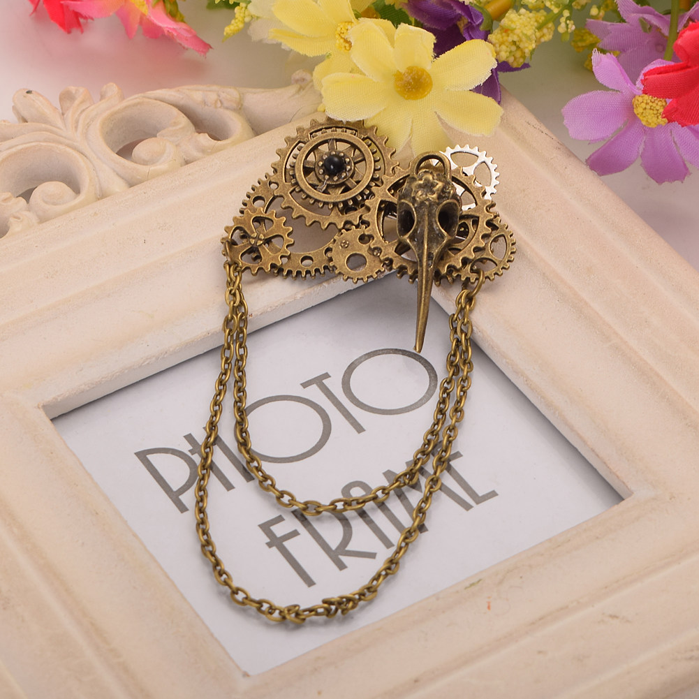 Retro Steampunk Gear Chain Brooch, Lolita Jewelry, Lolita Photography Props, Personalized Gift